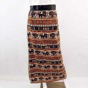 Malcolm Charles Maxi Skirt Size XS High Waisted Boho Native Print Rhinestones